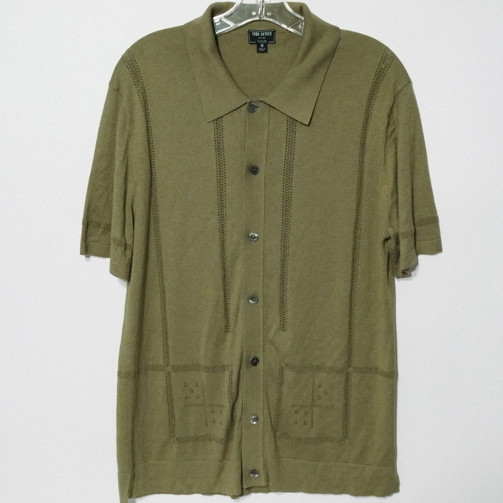Todd Snyder Shirt  Geometric Polo Eyelet Detail Knit Silk Cotton Cabana Mens M